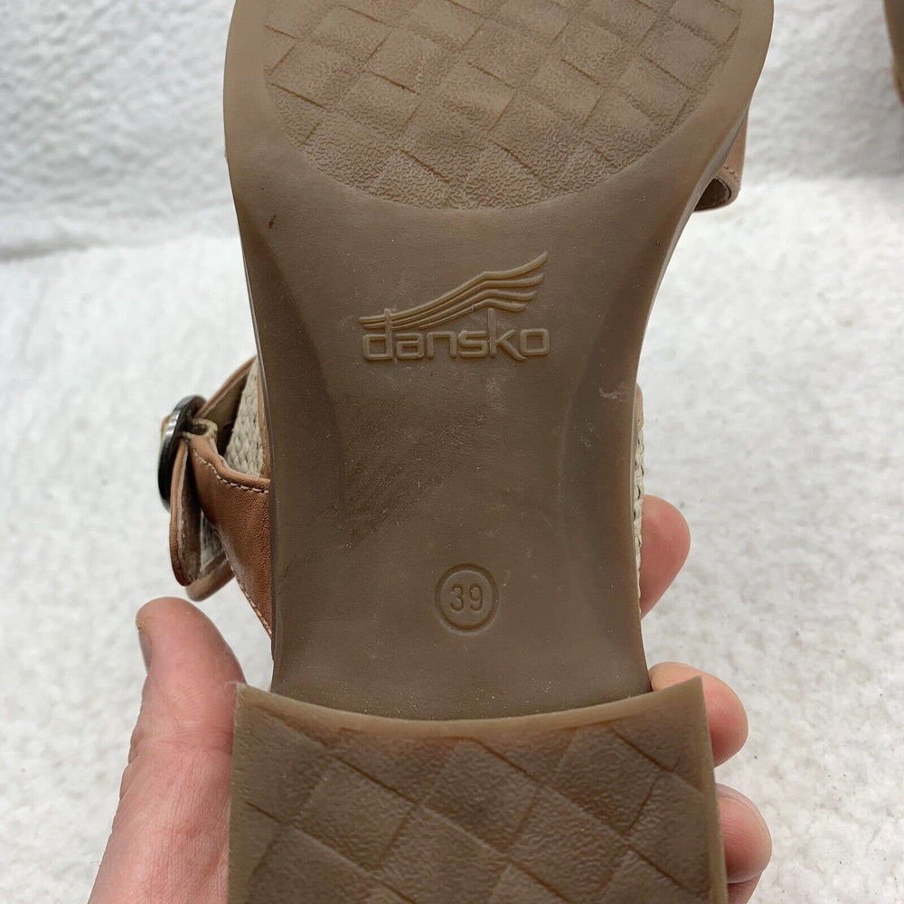 Dansko Debby Wedge Sandals Womens 39 Full Grain Raffia Tan Brown Leather Woven - Picture 13 of 14